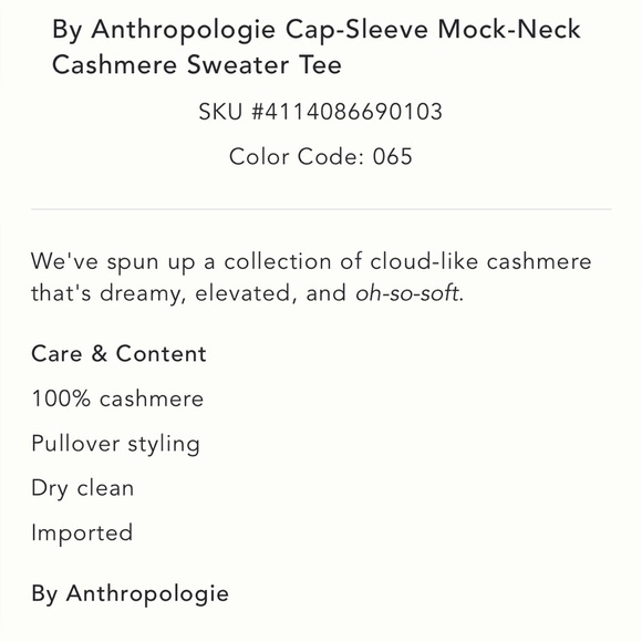 NWT new by Anthropologie cap sleeve mock neck cashmere sweater top XXS floral - Picture 3 of 15